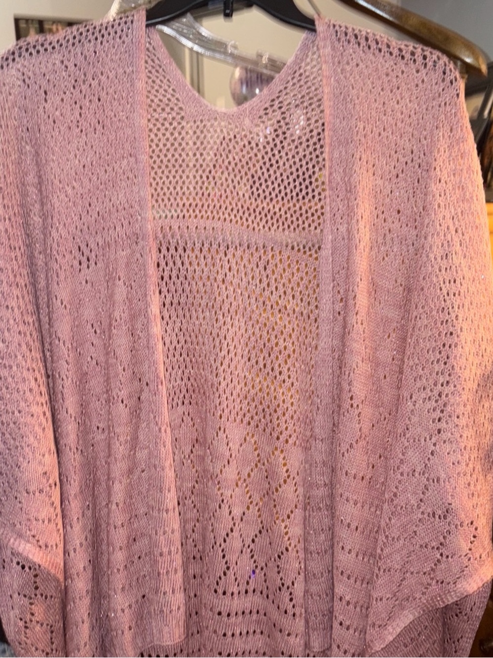 Light Pink Open-Weave Women's Knit Cardigan Shrug
